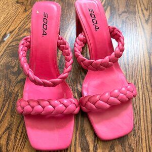 SODA Hot Pink Braided Block Heel Sandals | Slip-On | Statement Shoes
